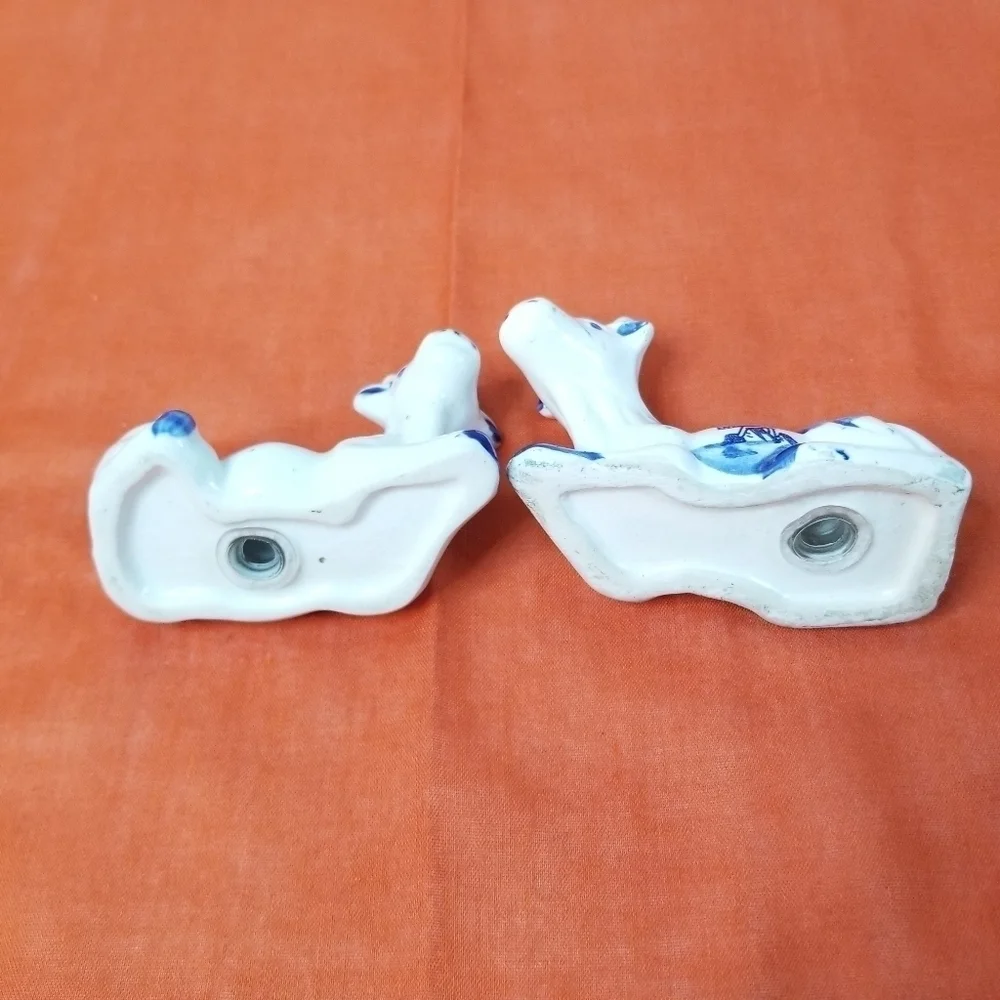 Vintage Blue & White Ceramic Cow Salt & Pepper Shakers, Holland Windmill Design